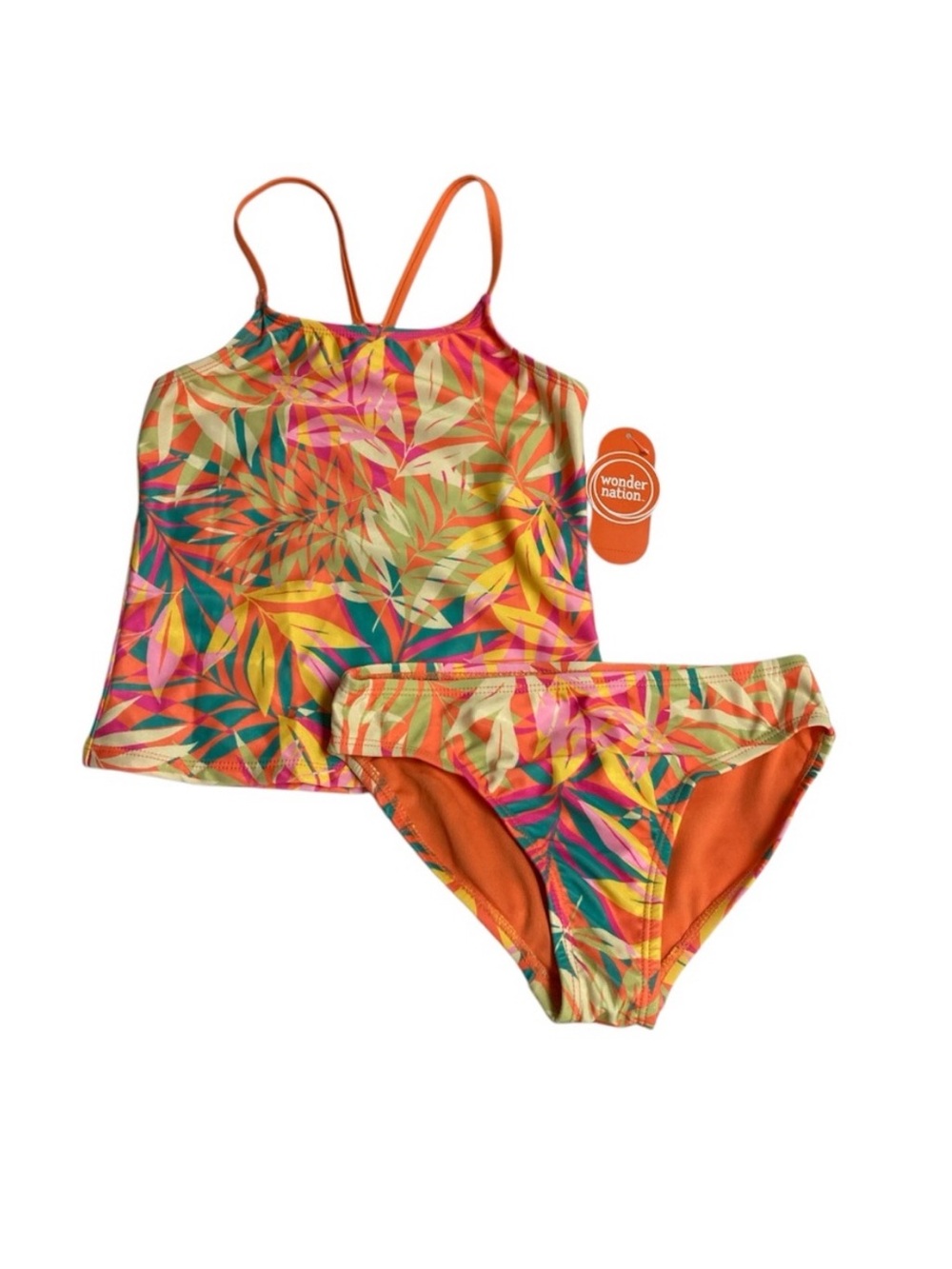 Wonder Nation Orange Mango and Pink Halter Tankini Bikini Set Vibrant Swimwear